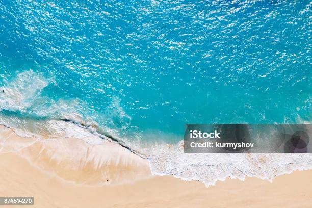 Aerial View To Tropical Sandy Beach And Blue Ocean Stock Photo - Download Image Now - Sea, Beach, High Angle View