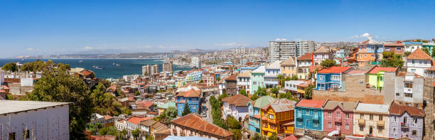 Panoramic view on Valparaiso Panoramic view on the historic city of Valparaiso, Chile, UNESCO World Heritage. valparaiso chile stock pictures, royalty-free photos & images