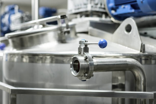 istock Metal ball valve on steel pipe 874515418