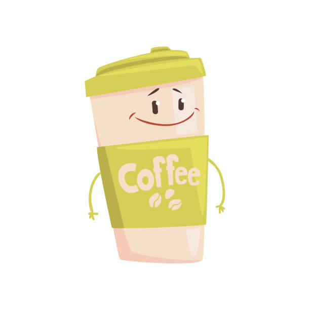 istock Funny coffee cup cartoon character, element for menu of cafe, restaurant, kids food, vector Illustration 874519418