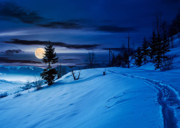 istock rural footpath through snowy hillside at night 874533954