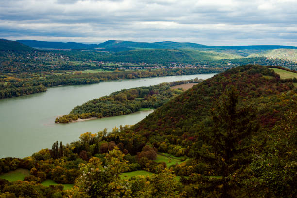 Beautiful landscape about the Danube river and greenery from Visegrad town in Hungary in Europe.