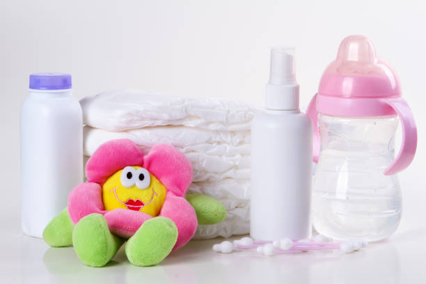 istock accessories for baby diapers on white background 874537728