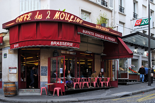 PARIS, FRANCE, September 26: The famous cafe two mills on rue Lepic, Montmartre, Paris, September 29, 2013. Cafe two mills, one of the attractions of Paris.