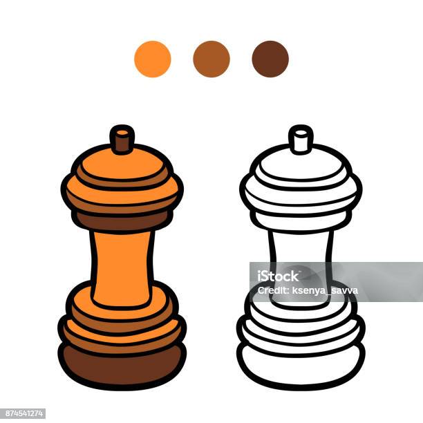 Coloring Book Pepper Mill Stock Illustration - Download Image Now - Black Color, Book, Brown