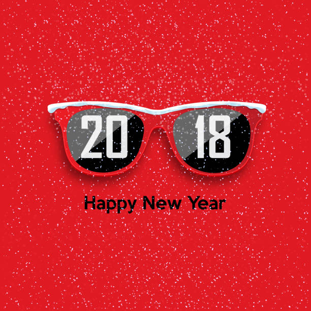 Red hipster glasses Red hipster glasses on a snowfall background. Happy New Year and Merry Christmas. Vector illustration. red spectacles stock illustrations