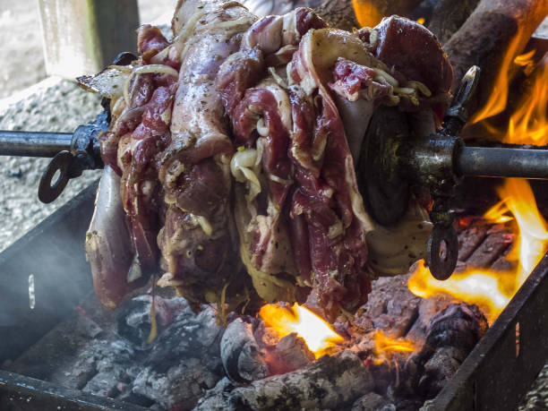 istock making Turkish kebabs, making cag kebabs, cooking meat on barbecue 874547722