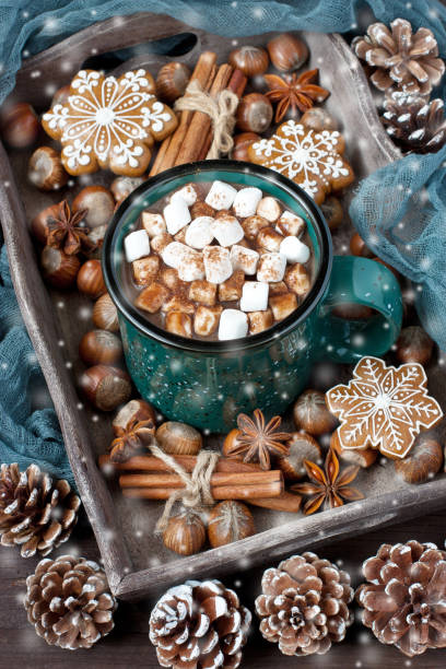 istock Mug filled with hot chocolate and marshmallows and gingerbread cookies 874551362