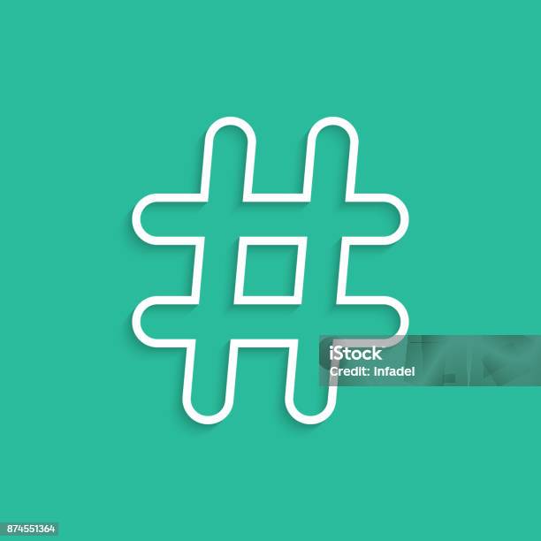 White Hashtag Icon Isolated On Green Background Stock Illustration - Download Image Now - Hashtag, Advertisement, Announcement Message