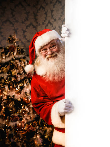 istock Santa Claus pointing on blank banner 874554672