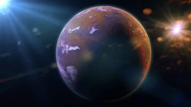 colourful fantasy planet lit by a two sun