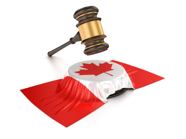 gavel con bandiera canadese - rendering 3d - canadian flag flag trial justice foto e immagini stock