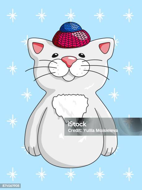 Topi Kucing Rajutan Kucing Abuabu Mengenakan Topi Rajutan Ilustrasi Stok - Unduh Gambar ...