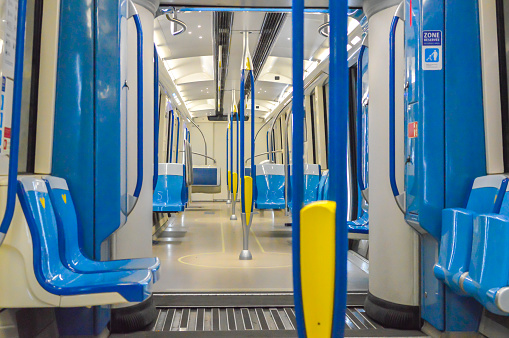 Inside of the new metro train in Montreal, Canada