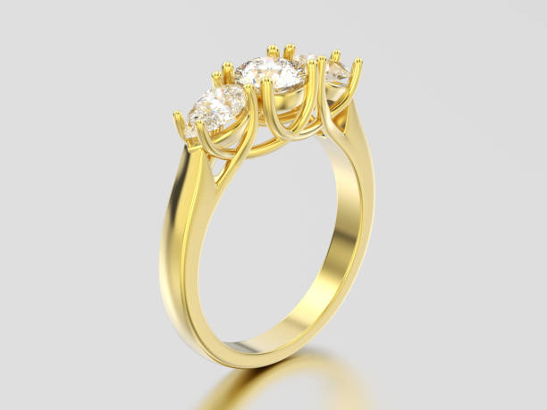 istock 3D illustration yellow gold three stone diamond ring 874562850