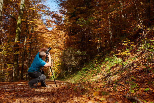 istock Professional photographer shooting autumn colors 874566112