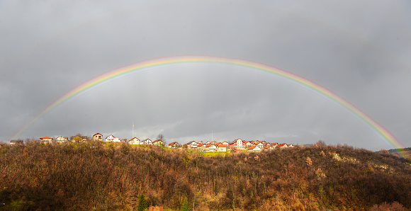 beautiful rainbow above the village in Bosnia