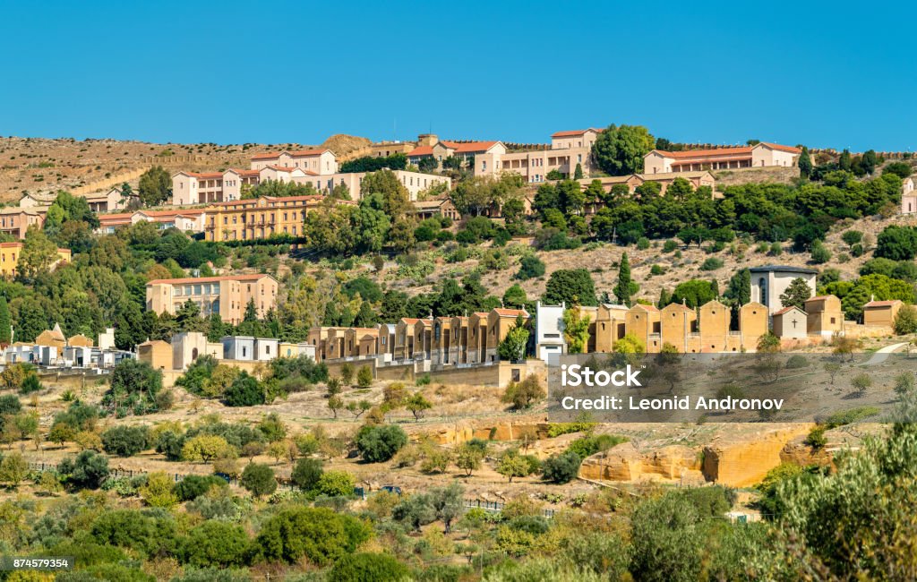 Catholic cemetery in Agrigento, Sicily, Italy View of the Catholic Cemetery in Agrigento on Sicily, Italy Agricultural Field Stock Photo