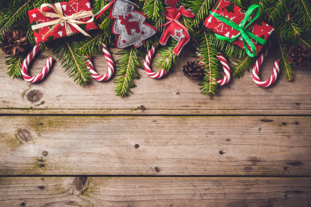 istock Christmas background with colorful gift boxes and decorations. Top view 874583606