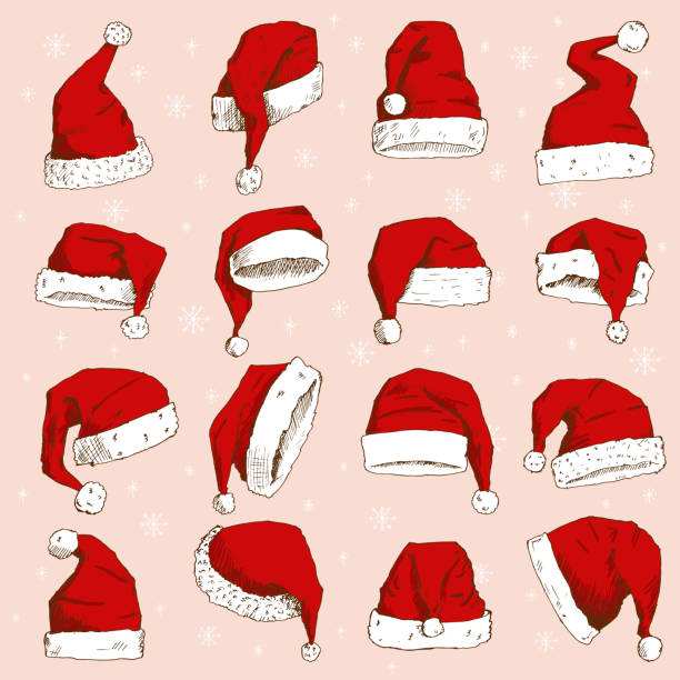 рождество санта-клауса шляпу вектор ноэль изолированные иллюстрации новый год христиане xmas партии дизайн украшения шляпу элемент - santa hat stock illustrations