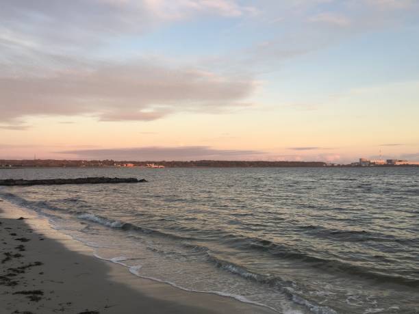 Niantic Bay and Millstone Sunset stock photo