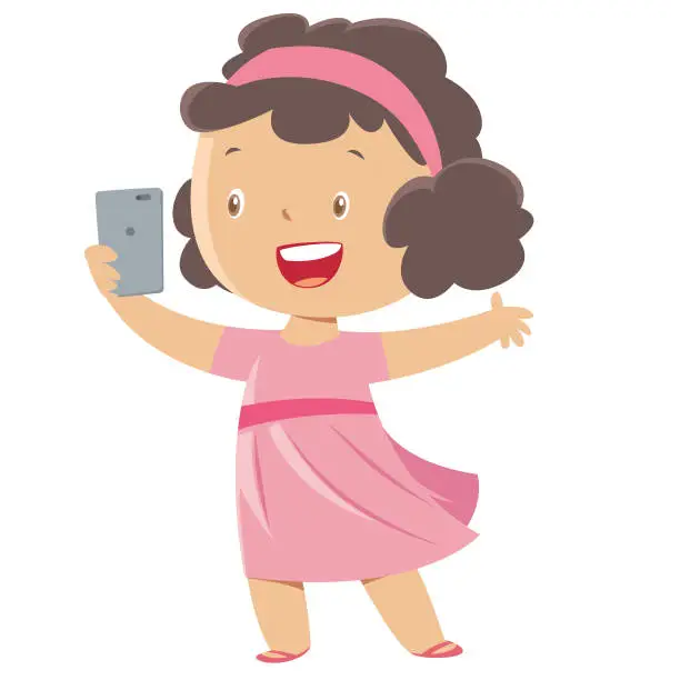 Vector illustration of Little girl taking a selfie