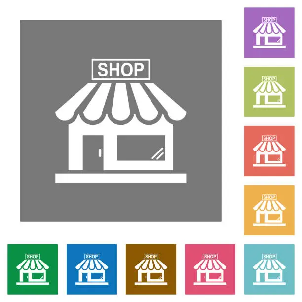 Vector illustration of Store front square flat icons