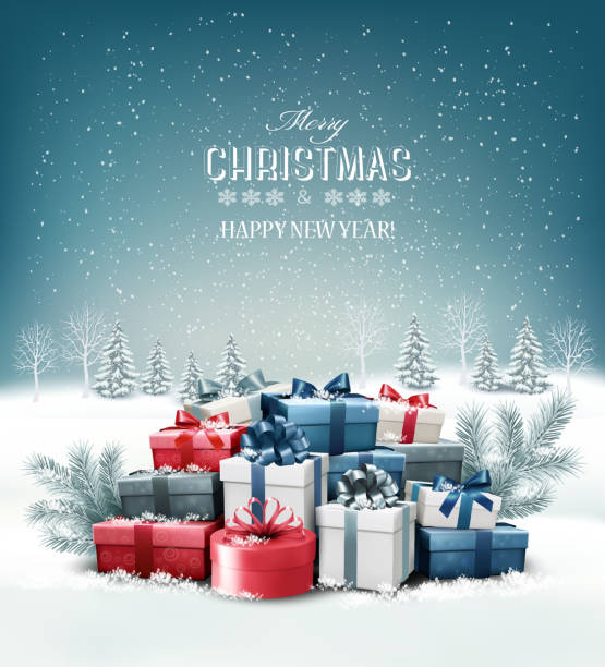 illustrations, cliparts, dessins animés et icônes de merry christmas background avec des branches d’arbre. vector - cadeaux de noël