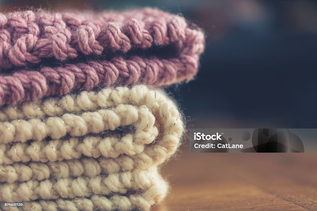 Hand knitted chunky wool blankets Blanket Stock Photo