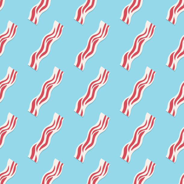 ilustrações de stock, clip art, desenhos animados e ícones de seamless pattern with bacon strips on blue background - bacon ilustrações
