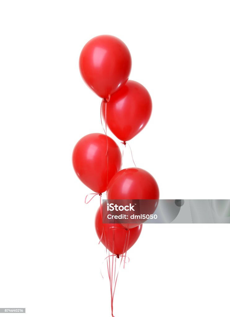 Bunch of big red balloons object for birthday party Bunch of big red balloons object for birthday party isolated on a white background Balloon Stock Photo