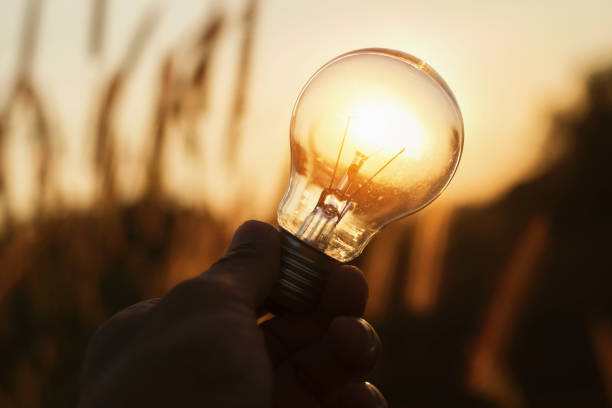 istock light bulb with sunset nature background. power energy concept 874640650