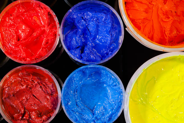 istock top view of Plastisol ink in white plastic cans 874640984