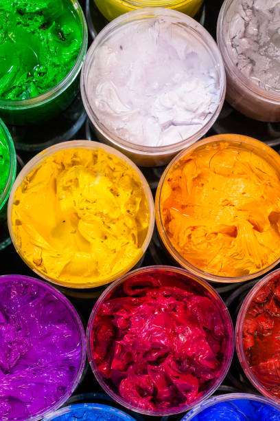 istock top view of Plastisol ink in white plastic cans 874640996