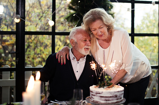 Senior couple celebrating