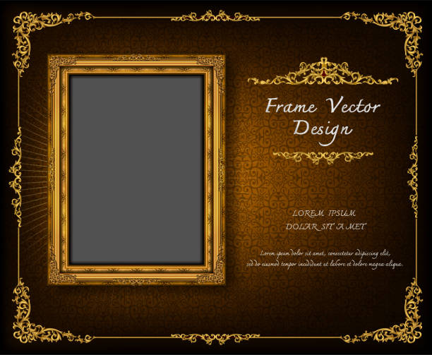 istock Thailand Royal gold frame on drake pattern background, Vintage photo frame on drake background, antique, vector design pattern 874656302