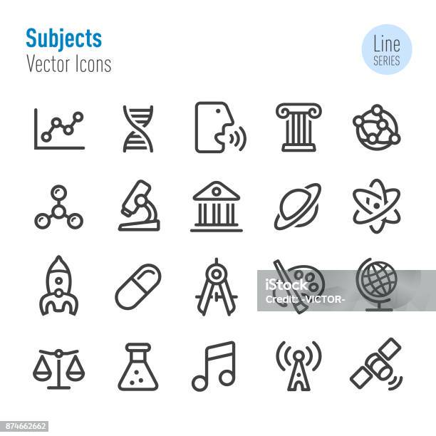 Educational Subjects Icons Line Series Stock Illustration - Download Image Now - History, Icon Symbol, Globe - Navigational Equipment