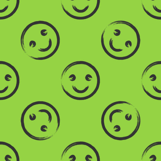 Smiley face drawn with a brush. Seamless pattern. Green, black. Smiley face drawn with a brush. Seamless pattern. Grunge. Green, black. black face paint stock illustrations