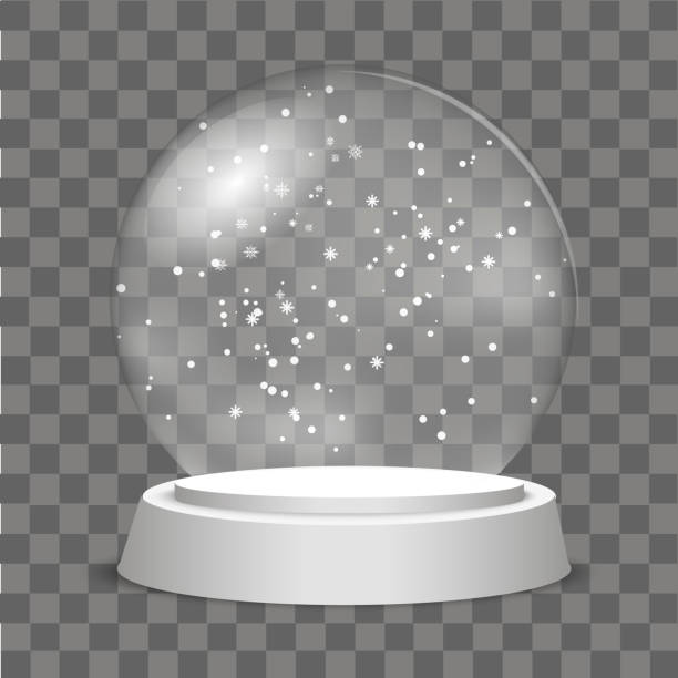 boże narodzenie globe z opadającym śniegiem na przezroczystym tle. wektor. - snow globe dome glass transparent stock illustrations