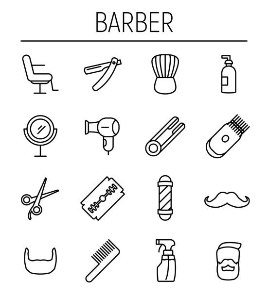 현대 선 스타일에이 발사의 집합입니다. - beauty spa human hair scissors hair dryer stock illustrations
