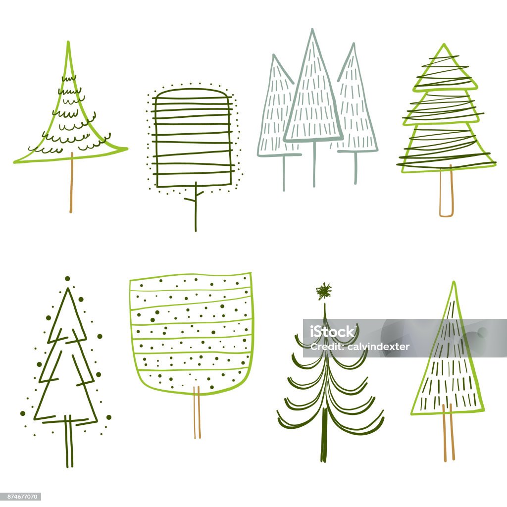 Christmas trees collection Vector illustration of a set of cute and colorful Christmas trees collection Christmas Tree stock vector