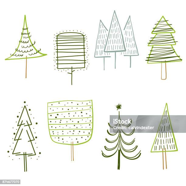 Christmas Trees Collection Stock Illustration - Download Image Now - Christmas Tree, Line Art, Christmas