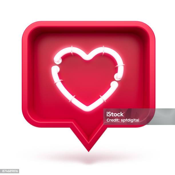 Like Heart Icon On A Red Pin Isolated On White Background Neon Like Symbol 3d Render Stock Photo - Download Image Now