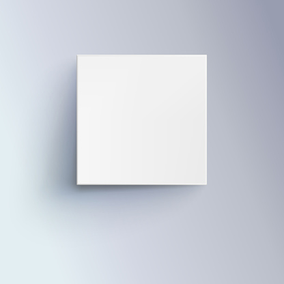White box with shadow for logo, text or design. 3D illustration isolated, top view. Icon of cube close-up
