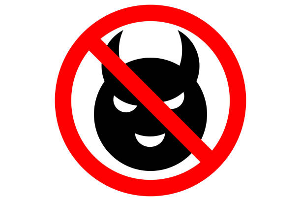 No Demons Allowed Sign Devil Face Silhouette Isolated Vector Stock