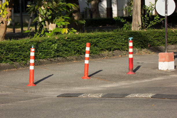istock Orange traffic pole on road for safety Area 874710512