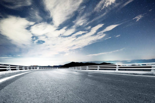 istock empty rural asphalt road with green hill in star sky 874710616