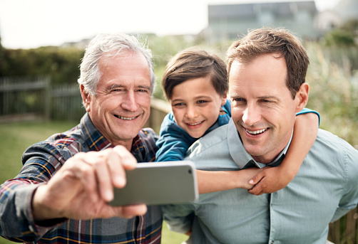 Shot of a happy family taking a self portrait together while smiling and standing outside