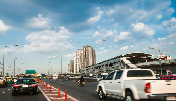 istock Traffic on the elevated road and skytrain stations Bangkok Thailand 874712116