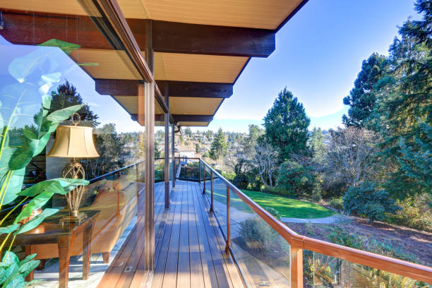 istock Modern two story panorama house with wraparound deck 874715642